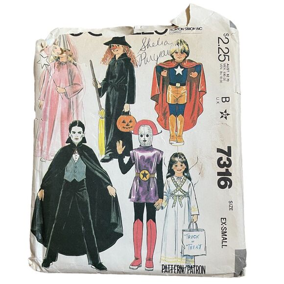 7316 Vintage McCalls Pattern XS Girls Boys Halloween Costume Cape Witch Angel - Picture 2 of 7